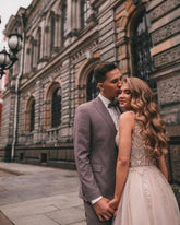 Boho A-line V-Neck Slit Wedding Dresses with Lace
